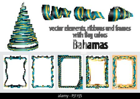 Gli elementi del vettore, nastri e telai con colori di bandiera Bahamas, modello per il certificato e il diploma. Illustrazione Vettoriale