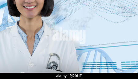 Immagine composita di dottore in piedi contro lo sfondo grigio Foto Stock