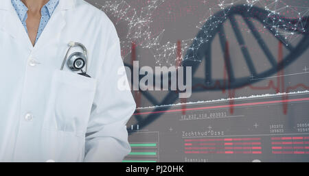 Immagine composita di dottore in piedi contro lo sfondo grigio Foto Stock