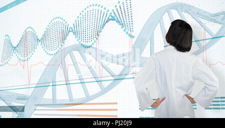 Immagine composita di dottore in piedi con le mani sui hip contro uno sfondo bianco Foto Stock