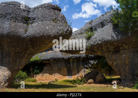 Rock di 'degli orsi nella Città Incantata (Ciudad Encantada) di Cuenca, Spagna. Posto con formazioni rocciose simili a forme di cose. Forza di erosione. Foto Stock