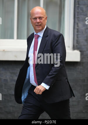 Londra, UK, 4 sett 2018. Chris Grayling MP il Segretario di Stato dei trasporti partecipa a una riunione del gabinetto a 10 Downing Street, Londra Credito: WFPA/Alamy Live News Foto Stock