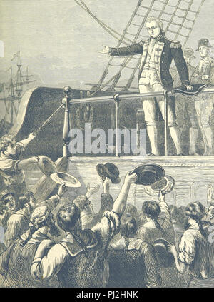 Duncan parla al suo equipaggio per convincerli a non aderire al mutiny. Adam Duncan, primo Visconte Duncan (1731 - 1804), ammiraglio britannico che ha sconfitto la flotta olandese off Camperdown (a nord di Haarlem) il 11 ottobre 1797. Foto Stock