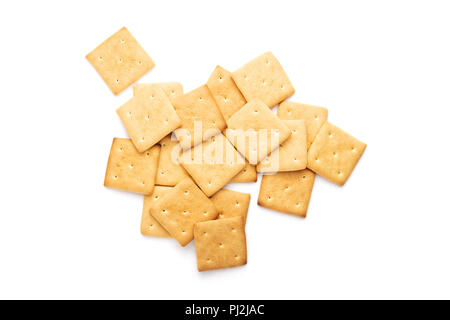 Colazione Leggera, cracker allineati in due file, isolato su sfondo bianco Foto Stock