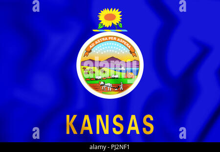 3D Bandiera del Kansas, Stati Uniti d'America. 3D'illustrazione. Foto Stock