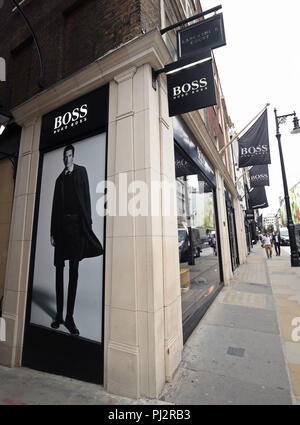 La Hugo Boss store su New Bond Street, Londra. Stampa foto di associazione. Picture Data: mercoledì 22 agosto, 2018. Foto di credito dovrebbe leggere: Yui Mok/PA FILO Foto Stock