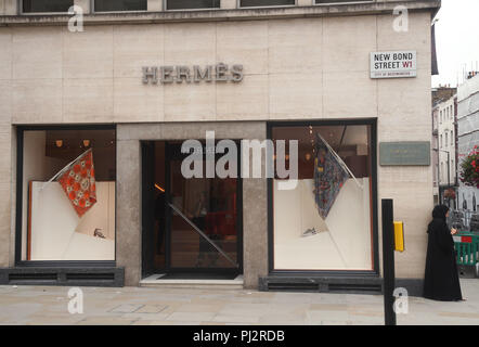 La Hermes store su New Bond Street, Londra. Stampa foto di associazione. Picture Data: mercoledì 22 agosto, 2018. Foto di credito dovrebbe leggere: Yui Mok/PA FILO Foto Stock