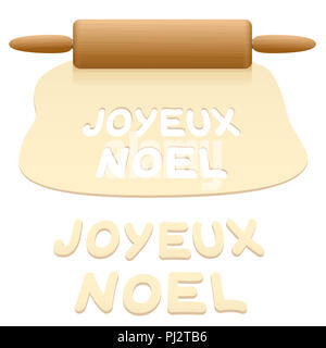Merry Christmas cookies ritagliata dalla pasta dicendo JOYEUX NOEL in lingua francese. Foto Stock