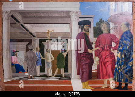 Piero della Francesca, la Flagellazione, pittura, Palazzo Ducale, Palazzo Ducale, Urbino, Marche, Italia Foto Stock