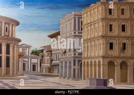 Piero della Francesca, città ideale, pittura, Palazzo Ducale, Palazzo Ducale, Urbino, Marche, Italia Foto Stock