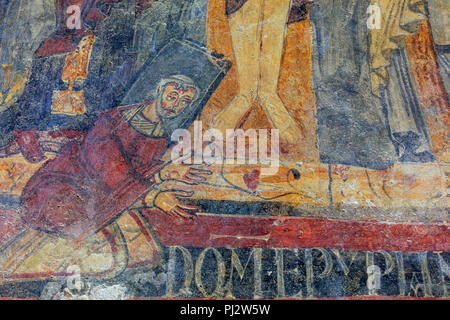 Pittura ad affresco (IX secolo), San Vincenzo al Volturno, monastero benedettino, Isernia Molise, Italia Foto Stock