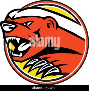 Icona di mascotte illustrazione della testa di un miele di Angry Badger, noto anche come il Ratel, la specie solo nella sottofamiglia mustelid Mellivorinae, sfogliando s Illustrazione Vettoriale