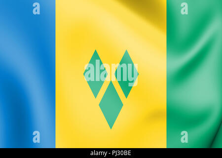 3D Bandiera di Saint Vincent e Grenadine. 3D'illustrazione. Foto Stock