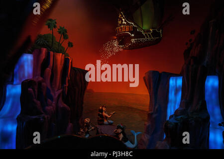 Display del Peter Pan di volo ride, Disneyland Park di Anaheim, California, Stati Uniti d'America Foto Stock
