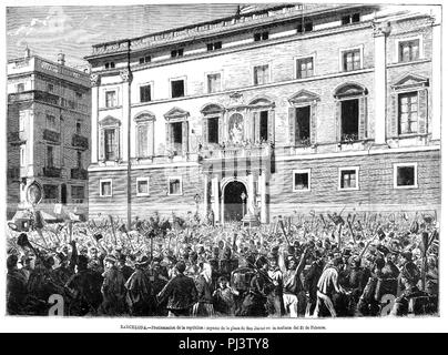 Barcellona, proclamación de la república, aspecto de la Plaza de San Jaime en la mañana del 21 de febrero, de Pellicer. Foto Stock