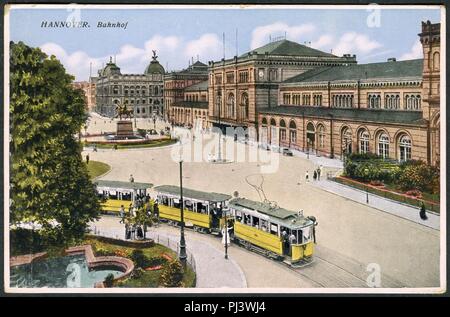 Bartels & Kasten AK 34002 Hannover. Bahnhof, Bildseite Strassenbahn Ernst-August-Platz Hauptbahnhof Hauptpostamt. Foto Stock