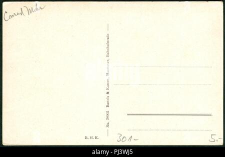 Bartels & Kasten AK 34002 Hannover. Bahnhof, Adressseite mit Kürzel B. H. K. und Handschrift Conrad Mohn. Foto Stock