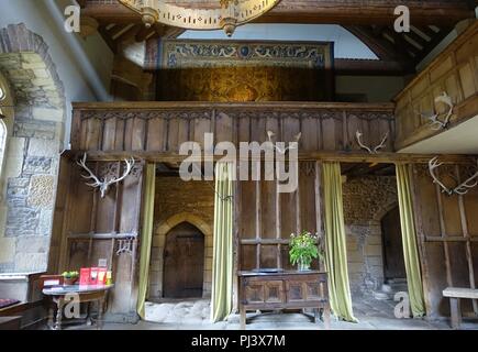 Sala banchetti, Haddon Hall - Bakewell, Derbyshire, Inghilterra - Foto Stock