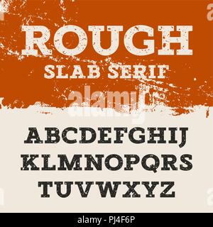 Grunge font. Alfabeto rétro in stile occidentale. Slab Serif le lettere maiuscole. A trama ruvida font vettoriali per etichette e poster Illustrazione Vettoriale