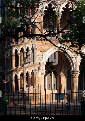 Mumbai universitario a Fort campus. Intricati intarsi in pietra sulle pareti. Foto Stock