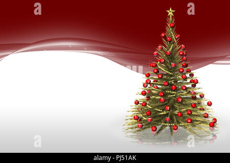 3D'illustrazione. Natale. Golden abete decorate in rosso, lo spazio per inserire il testo. Foto Stock