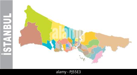 Colorato Istanbul politica e amministrativa di mappa . Illustrazione Vettoriale