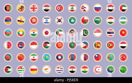 Le bandiere dei paesi dell Asia. Set di icone. Illustrazione Vettoriale