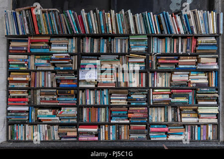 Onestà librerie al di fuori di un bookshop in Eastbourne. Chiunque acquisti un libro ha per pubblicare i contanti attraverso il letterbox quando il negozio è chiuso. Foto Stock