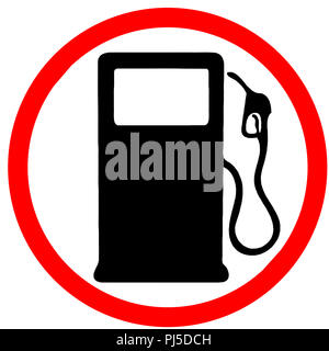 Carburante stazione gas avviso circolare rosso cartello stradale isolato Foto Stock