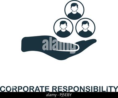 La responsabilità aziendale e la relativa icona. Monocromatico design di stile dalla collezione di gestione. UI. Pixel perfetto pittogramma semplice corporate responsibility icona. W Illustrazione Vettoriale