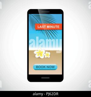 Last minute vacanza on-line da smartphone con pulsante libro illustrazione vettoriale EPS10 Illustrazione Vettoriale
