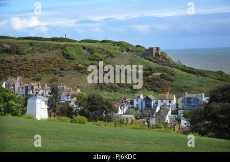 Hastings, Regno Unito, vista dal West Hill verso East Hill Foto Stock