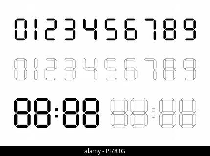 Set di numeri digitali su sfondo bianco Illustrazione Vettoriale