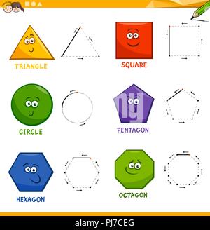 Cartone animato educativo illustrazione delle forme geometriche di base disegno per bambini Illustrazione Vettoriale