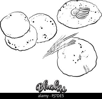 Mano bozzetto di Bhakri pane. Vettore di disegno di pasta alimentare, usualmente noto in India e Pakistan. Illustrazione di pane serie. Illustrazione Vettoriale