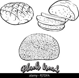 Mano bozzetto di pane nero pane. Il disegno vettoriale del pane di segale cibo, usualmente noto in Europa. Illustrazione di pane serie. Illustrazione Vettoriale