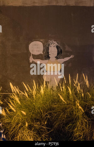 Pass-A-Grille, Florida, Cartoon, grafica, graffiti, speciale area di parcheggio per 'Harley Davidson Motor Cycles', 'party sotto le luci', parte di strada Foto Stock