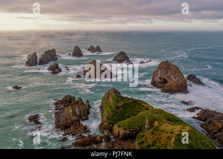 Famoso Nugget Point al wild Catlins Coast in Nuova Zelanda, Isola del Sud, Oceano Pacifico Foto Stock