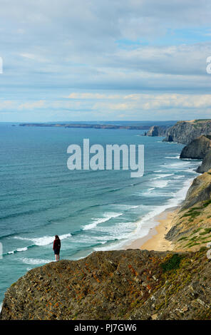 Scogliere del Parque Natural do Sudoeste Alentejano e Costa Vicentina, la più selvaggia costa atlantica in Europa. Algarve Portogallo Foto Stock