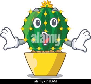 Sorpreso mammillaria compressa cactus isolato sul cartoon Illustrazione Vettoriale