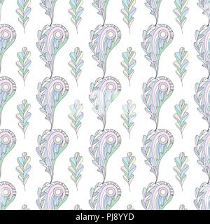 Paisley e foglie di quercia vector seamless pattern. Disegnato a mano foglia astratto dello sfondo. La natura moderna texture colorate per la superficie di progettazione, tessile, wrapp Illustrazione Vettoriale