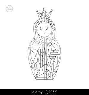 Matrioska libro da colorare. Disegnato a mano ragazza astratta illustrazione vettoriale. Nidificazione di bambola personaggio delineano in cartoon stile moderno. Illustrazione Vettoriale