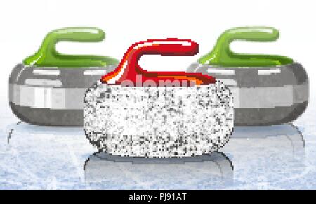 Pietre per il curling gioco di sport. Il ghiaccio. Rink. Illustrazione Vettoriale. Illustrazione Vettoriale