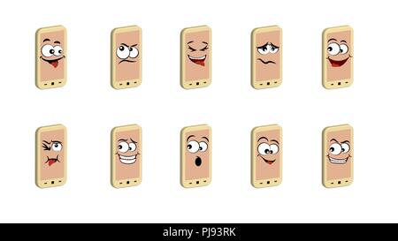 Emoticon telefono. Set di emoticon, icona emoji, isolato su sfondo bianco. ambra. giallo. emozioni Illustrazione Vettoriale