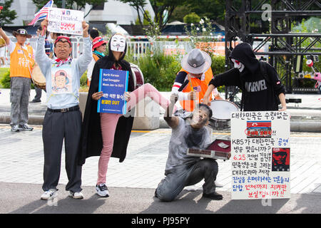 I manifestanti contro il Presidente sud coreano Moon Jae-in, Seoul, così Foto Stock