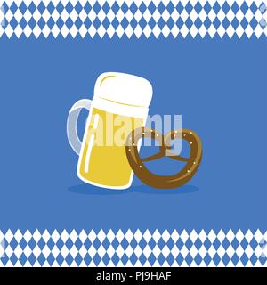 Birra e pretzel con la Baviera bandiera sfondo illustrazione vettoriale EPS10 Illustrazione Vettoriale