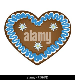 Gingerbread cuore blu e bianco con decorazioni edelweiss illustrazione vettoriale EPS10 Illustrazione Vettoriale