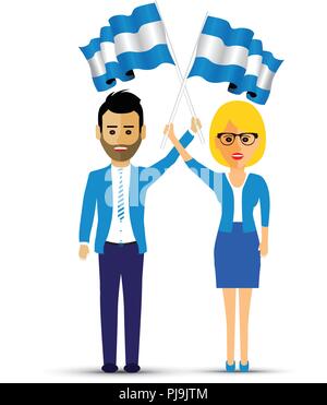 L uomo e la donna sventolando bandiere Argentina Illustrazione Vettoriale