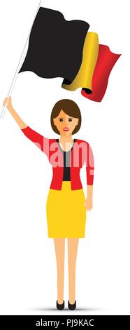 La donna sventola una bandiera del Belgio Illustrazione Vettoriale