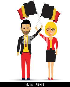 L uomo e la donna sventolando bandiere Belgio Illustrazione Vettoriale